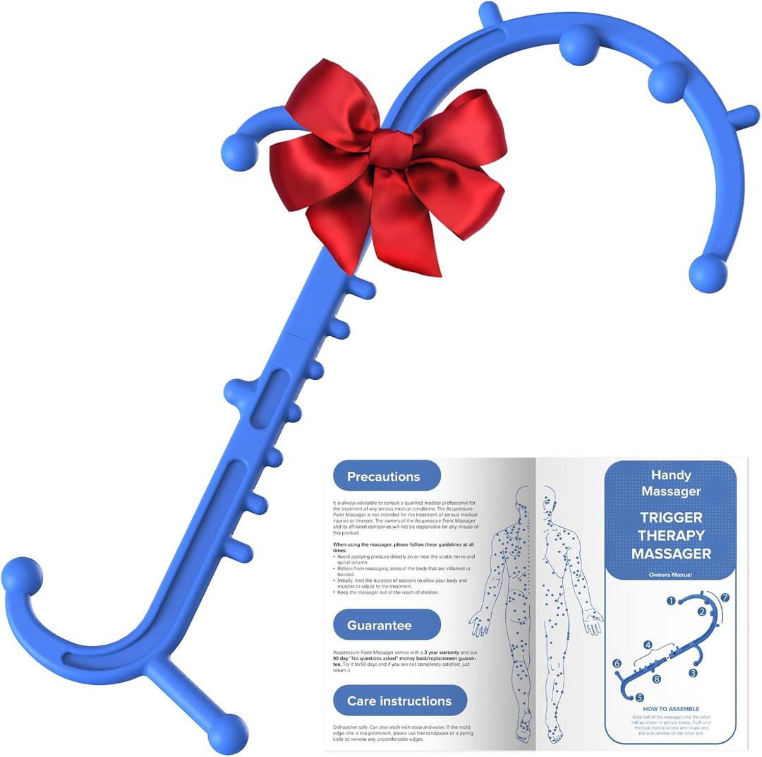 Deep Tissue Back & Neck Massager - Back Massager Stick for Pain Relief, Muscle Knot Remover, Trigger Point Massage Tool for Full Body, Shoulders, Legs - Pressure Point Massage Tool (Blue)