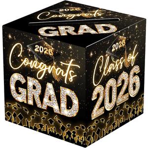 5 x Glitter Black and Gold Graduation Card Box for Class of 2026, Congrats Grad Card Box for Graduation Party Supplies Party Favors