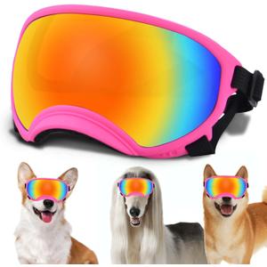 Medium Dog Sunglasses with Adjustable Strap UV Protection, Winproof Dog Puppy Sunglasses, Suitable for Medium Dog Pet Glasses, Dogs Eyes Protection,Soft Dog Goggles (Small, Pink Frame&Colours Lens-Small)