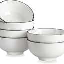 MALACASA Ceramic Soup Bowls, 26Oz Cereal Bowls Set of 6 for Soup, Cereal, Oatmeal, Fruit, Rice - Porcelain Serving Bowl for Kitchen, Dishwasher and Microwave Safe, Series Regular (White-Black Rim)