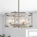 Brushed Nickel Ceiling Light Modern 4-Light Pendant Lighting Fixture 15.7" Adjustable Height Chandeliers with Glass Lampshade Rustic Round Lights for Bedroom Dining Room Kitchen Foyer