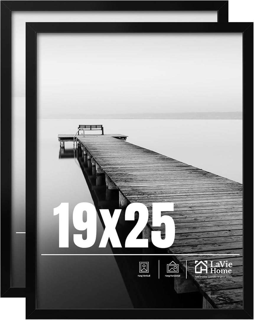 LaVie Home 19x25 Picture Frame 2 pack, Display Pictures 19 x 25 Puzzle Frame, 19x25 Black Photo Frame with HD Plexiglass, Display Frame for Vertical or Horizontal, Classic Collection
