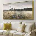 Large gold framed Canvas Wall Art Classical Flower Meadow Oil Painting Prints, Canvas Prints Artwork for Walls wall art for Living Room Bedroom Bathroom, Country Farmhouse Office Wall Decor, 48"L x 24"W