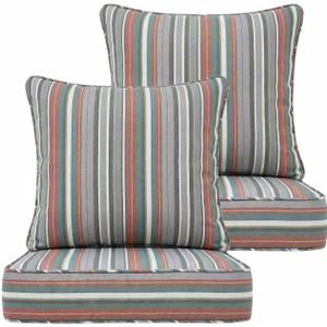 Outdoor Deep Seat Cushions 24x24x5 Inch, Waterproof Patio Chair Cushions, 2 Sets (4 Pcs: 2 Seat + 2 Back), Fade Resistant with Ties and Zipper for Garden1