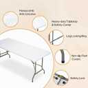 Folding Table 6ft, Heavy-Duty 500lbs Weight Capacity Foldable Table with HDPE Top & Steel Legs, Portable 6 Foot Picnic Table for Indoor Outdoor Parties, Camping, Event