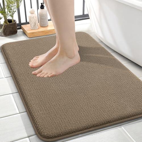 OLANLY Thick Memory Foam Small Bathroom Rugs 24x16, Extra Soft Absorbent Bathroom Mat, Quick Dry Bath Mats, Non-Slip, Machine Washable Carpet for Bathroom, Tub and Shower, Home Decor Accessories, Tan