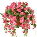 Artificial Fake Hanging Hibiscus Flowers Plants Baskets for Outdoor Decoration, Faux Silk Hibiscus Long Vines in Planter UV Resistant Realistic Flowers for Outside Porch Patio Home Decor, Pink