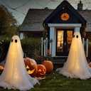 Weysat 2 PCS Light Up Ghost Outdoor 70'' Large Halloween Decorations Spooky Standing Ghost Decor Halloween Gauze Decorations for Front Porch Yard Garden Yard Patio Lawn Party