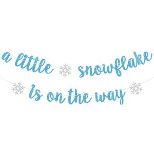 A Little Snowflake is on the Way Banner, Sweet Little Snowflake, Welcome Sweet Baby, Winter Theme Boys Girls Baby Shower Party Decorations Blue Glitter