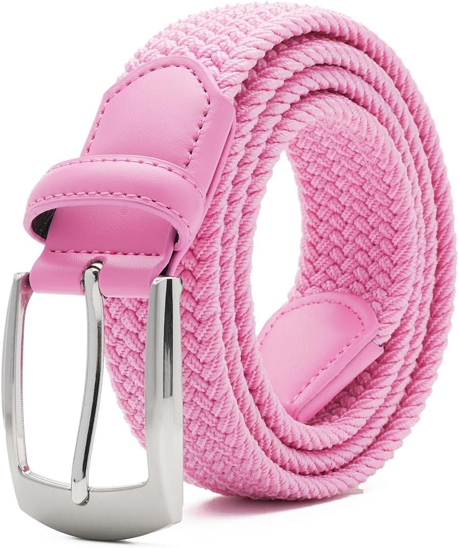 Canvas Elastic Fabric Woven Stretch Braided Belts for Men Women Junior with Multicolored/Full Sizes (M fits waist 33"- 36" M, 1197 Pink)