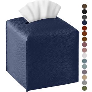 Tissue Box Cover, Jeethemy Square PU Leather Tissue Box Holder, Modern Tissue Case Facial Paper Organizer Dispenser5X5X5'',Double 
