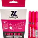 4.7in. x 0.47in. Hex Shape Industrial Lumber Marking Crayons for Clear and Permanent Markings, Pink 12 Pack