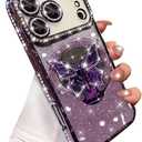 Magnetic Glitter Case for iPhone 17 Pro Max,[Compatible with MagSafe] Bling Sparkly Diamond with Camera Protector &Butterfly Stand &Makeup Mirror Women Girls Case for iPhone 17 Pro Max,Purple