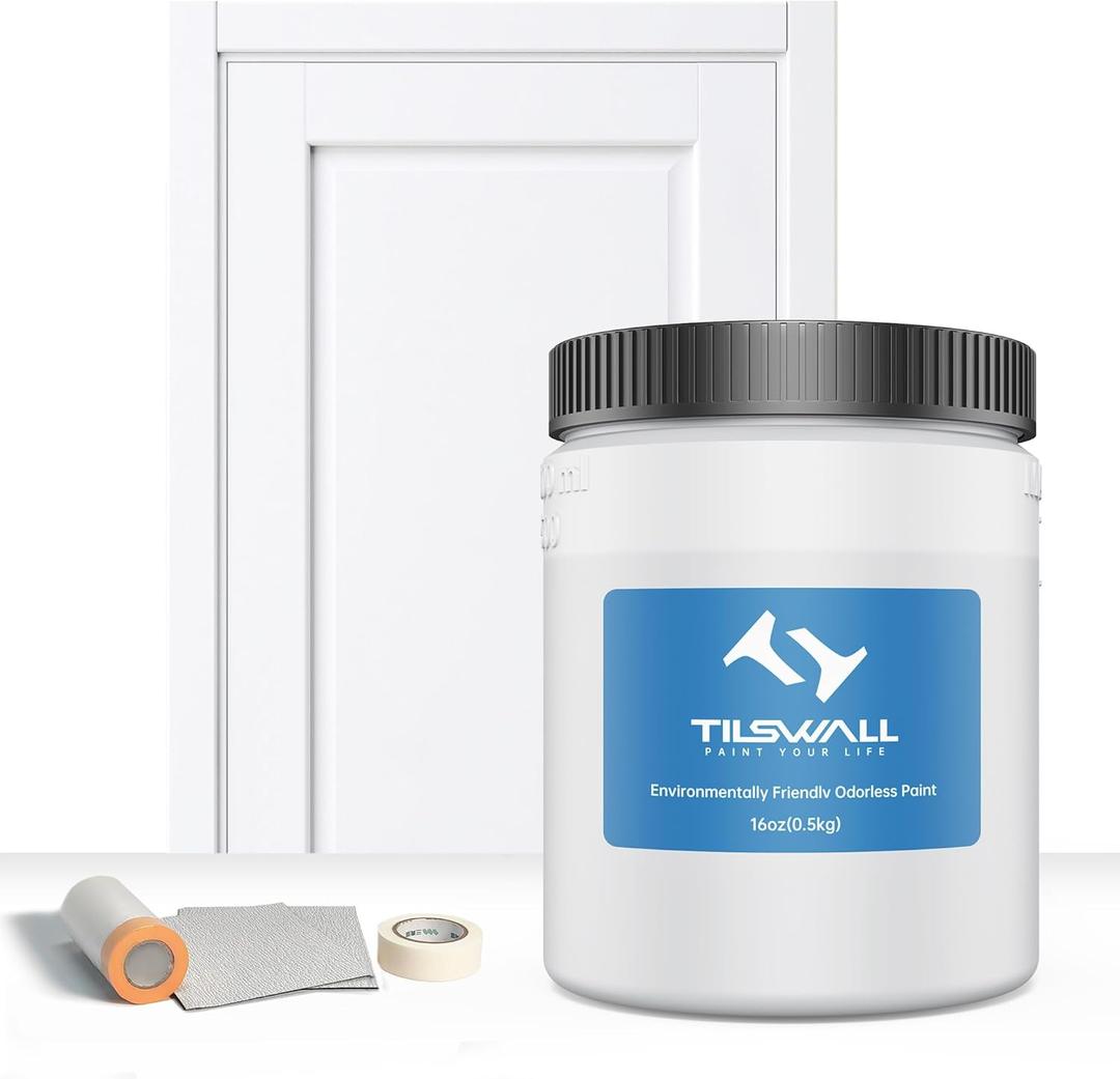 TILSWALL All-in-One Water-based Paint for Furniture, Wood Cabinet - No Sanding or Priming, Water-Based & Low Odor, Ready to Spray No Dilution - Covers 64-96 sf with Paint Sprayer, White Pint 16 oz
