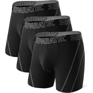 Separatec Dual Pouch Underwear for Men Moisture Wicking Breathable and Soft Men's Underwear Boxer Briefs with Fly 3 or 6 Pack (New! - Upgraded Dual Pouch - Black)