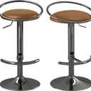 Bar Stools Set of 2, Adjustable Swivel Counter Height Barstools with Upholstered Seat, PU Leather Counter Stools for Bar, Kitchen Island, Dining Room, Gloss Black (Grey)