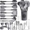 Kikcoin 43Pcs Large Kitchen Utensils Set - Silicone Cooking Utensils Set, Dishwasher Safe Spatula Set for Non-stick Cookware, 446F Heat Resistant Kitchen Utensils Set with Holder BPA Free, Grey