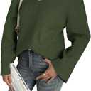 Yousify Womens V Neck Oversized Sweaters Long Sleeve Knit Pullover Trendy Casual Chunky Sweater (Medium, Army Green)