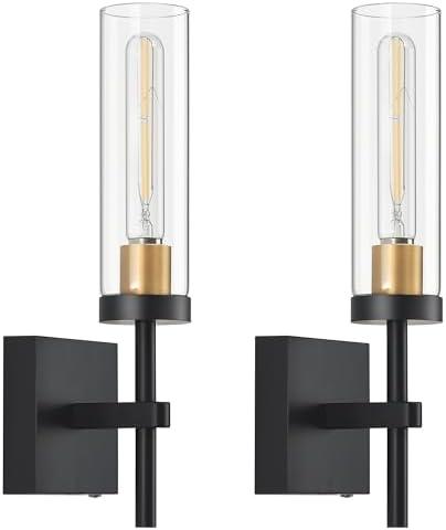 Wireless Wall Sconces with Remote Control, Battery Operated Wall Sconce Set of 2, Black & Gold Rechargeable Dimmable Wall Light for Bedroom Living room Bathroom Hallway Entryway Stairwell, 3000K