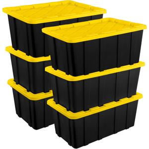 Sterilite 6-Pack Industrial Tote, Plastic Storage Container Bins with Lids, 27 Gallon - Heavy-Duty Organizing Containers for Closet, Bathroom, and Office