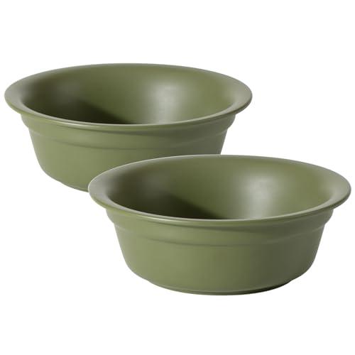 Havniva Ceramic Set of 2 Dog Bowls for Medium Dogs, 2pcs Basic 2.9 Cup Food or 19.5 oz Water Dishes for Replacement, Wide Opening Rounded Edge(2 Bowls, Olive Green)