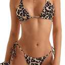 SUUKSESS Women String Bikini Set Tie Side Thong Sexy Halter Swimsuits 2 Pieces (Brown, M)