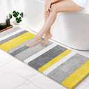 MIULEE Fluffy Bathroom Rugs Bath Mats Rugs Microfiber Striped Shower Rug Absorbent, Soft and Plush Machine Washable Non Slip Carpet Quick Dry for Bathroom Floor Tub, 16x48 Inch, Yellow-Grey