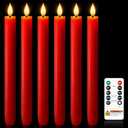 Meigic 6 Pcs Flameless Taper Candles with Remote Timer Dimmer, Red Plastic Led Taper Candles Flickering, 9.6 Inches Battery Operated Candlesticks, for Party Holiday Christmas Decor