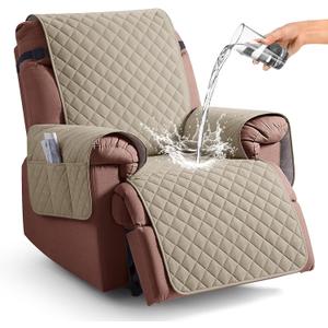 KinCam 100% Waterproof Recliner Chair Cover, Reclining Couch Covers for Pets, Dogs, Recliner Couch Slipcover Furniture Protector with Elastic Straps for Kids(30", Khaki)