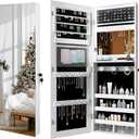 Wall/Door Mounted Jewelry Armoire Organizer Full-length Mirror Storage Cabinet, White, 42x15 in