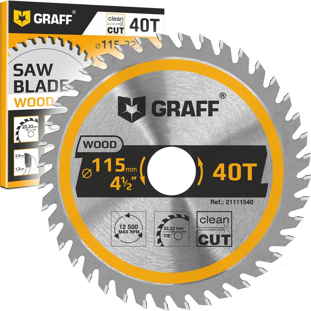 4-1/2 Inch Angle Grinder Circular Saw Blade for Wood, Plywood, Laminate, Drywall, Plastic  40-Teeth Wood Cutting Disc with 7/8 Inch Arbor from GRAFF