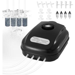 AQUANEAT Aquarium Air Pump 300GPH, for up to 200 Gallon Fish Tank, Powerful Hydroponic Aerator Pump with Tubing, Air Stones, Valves