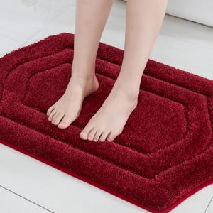 COSY HOMEER Extra Thick Bath Rugs for Bathroom - Anti-Slip Bath Linen Sets Mats Soft Plush Yarn Shaggy 100% Strong Polyester Living Room Bedroom Water Absorbent (Red,17x27 - Inches)