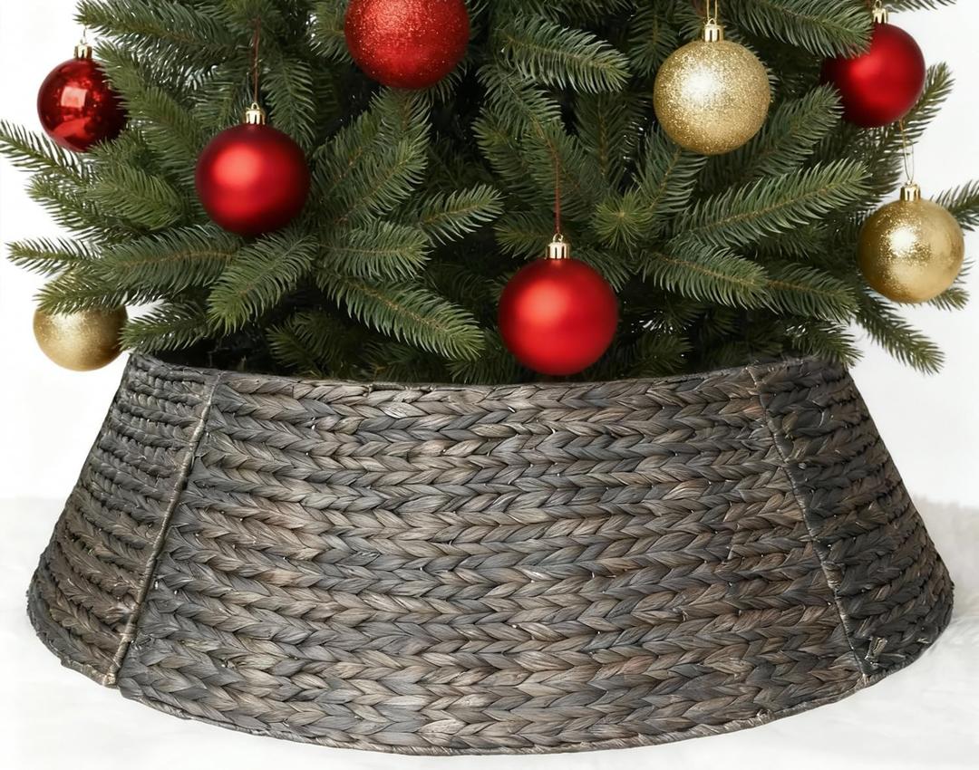 ChumDecor 28" Wicker Christmas Tree Collar for Artificial Trees, Rustic 7.5ft Tree Basket Skirt, Farmhouse Base Cover for Pencil, Slim Christmas Tree Collars, Handwoven from Seagrass (Expresso)