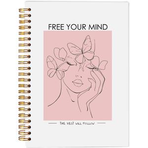 Free Your Mind Inspirational Notebooks, Abstract Boho Woman Line Art Pink Notebook, Mental Health Journal, Inspirational Gifts for Women, Mental Health Gifts, Spiral Notebook 5.5x8.3