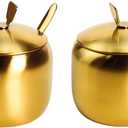 2pcs Stainless Steel Sugar Bowl Spice Jar Storage Seasoning Pot with Lid Spoon