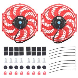 12" Electric Radiator Cooling Fan Assembly Kit, Universal High Performance 12V 80W Motor with Fan Mounting Kit - Red(2 Pack)