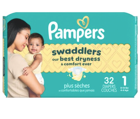 Pampers Swaddlers Diapers, Size 1 (8-14 lbs), 32 Count, Absorbent, Keeps Baby Dry and Comfortable, Skin Safe Disposable Baby Diaper