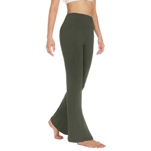 EGOCKAL Women's Flare Leggings Bootcut Yoga Pants High Waisted Bell Bottom Workout Dress Pants with Pockets Army Green (M)