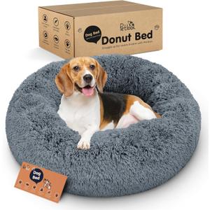 Donut Dog Bed - Premium Comfort for Anxiety Relief - Fluffy & Calming Design with Ultra-Plush Support | Cozy Round Dog Bed with Super Soft Circle Style (Dark Grey, Medium)