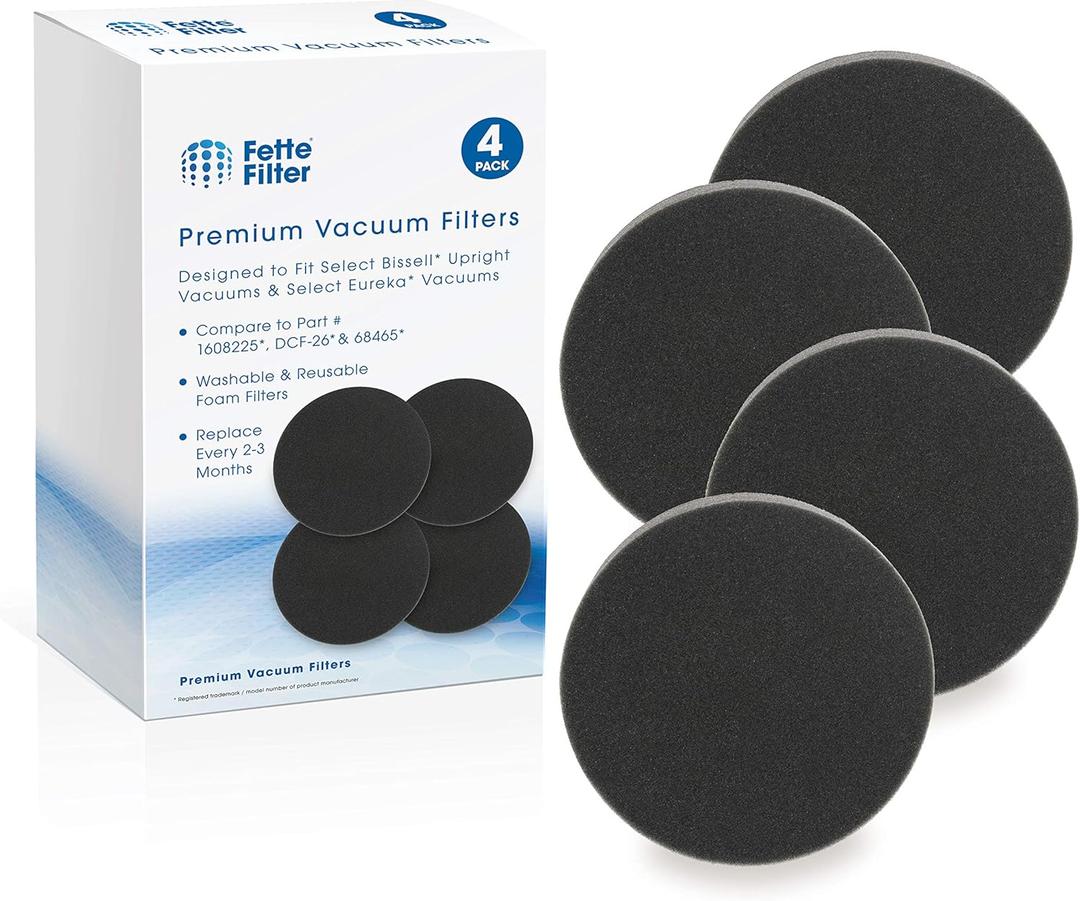 Fette Filter  Vacuum Filter Compatible with Bissell 1608225, Pre-Motor Filter for Powerforce, PowerGlide, PowerClean, PowerEase Vacuums. Also Compatible with Eureka DCF-26 Allergen Vacuums (4-Pack)