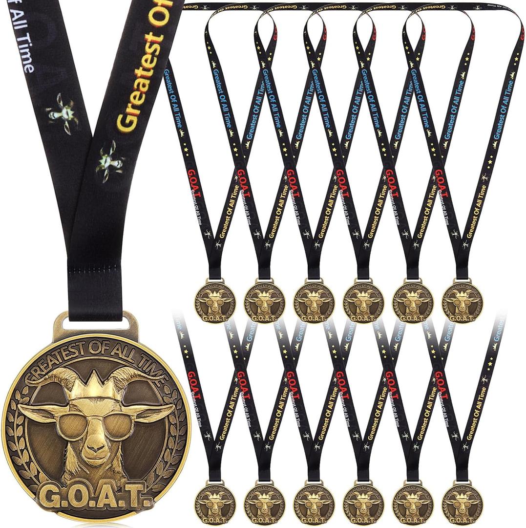 Award Medals 2'' Funny Awards Trophy with Neck Goat Madness March Basketball Football Swimming Ribbon Winner Prizes Bulk Gifts for Team Competitions Gift Party Favor