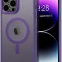 Anuck Case for iPhone 14 Pro Case Magnetic Phone Case Compatible with MagSafe, Soft TPU Bumper Hard Translucent Matte Back Slim Fit Shockproof Protective Cover for Men Women Girls - Dark Purple and White , Set Of 2