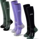 Compression Socks for Women and Men,Knee High 15-20mmHg Graduated Circulation Support(3 Pairs)for Nurses,Pregnant,Travel (Small, A05-black/Purple/Green)