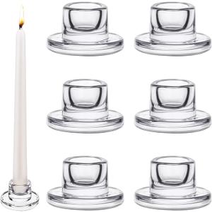6 PCS Glass Taper Candle Holders Bulk Candlestick Holders Clear Short Tapered Candle Stick Holder Decor Set for Table Centerpiece Wedding Party Advent Christmas Home Decorations (6, Clear)