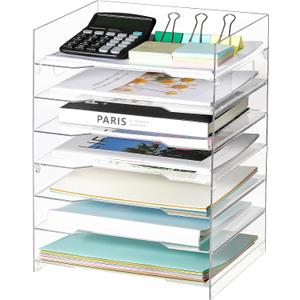 MaxGear 7 Tier Acrylic Paper Tray, Clear File Trays, Acrylic Clear Letter Tray Organizer, Stackable Desk Trays, Stackable Paper Organizer, Office Desk Organizers and Accessories