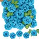N&T NIETING Artificial Flowers 50pcs Real Looking Blue Foam Fake Roses with Stems for DIY Wedding Bouquets White Bridal Shower Centerpieces Arrangements Party Tables Decorations