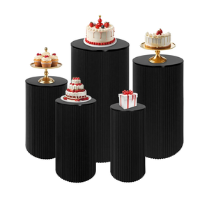 Fivenl 5 Pcs Metal Pleated Cylinder Pedestal Stands for Party, Heavy Duty Black Round Cake Pedestal Stand Flower Plant Display Plinth Pillars for Wedding Birthday Event Decor (Black)