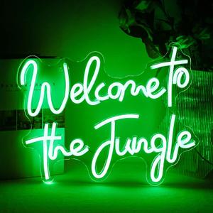 ineonlife Welcome to the Jungle Neon Sign Green Letter LED Neon Lights for Bedroom Wall Love Oh Baby for Room Decor Bar Party Wedding Engagement Wall Hanging Decor USB Powered Green USB Powerd 15.3x12.6in