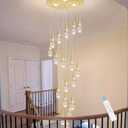 18-Lights 138 Inches Modern Chandelier LED Light Fixtures High Ceiling Long Light Chandelier for Entrance Foyer Dimmable Lights with Remote Living Room Ceiling Pendant Lighting Drop Lights Shine Gold